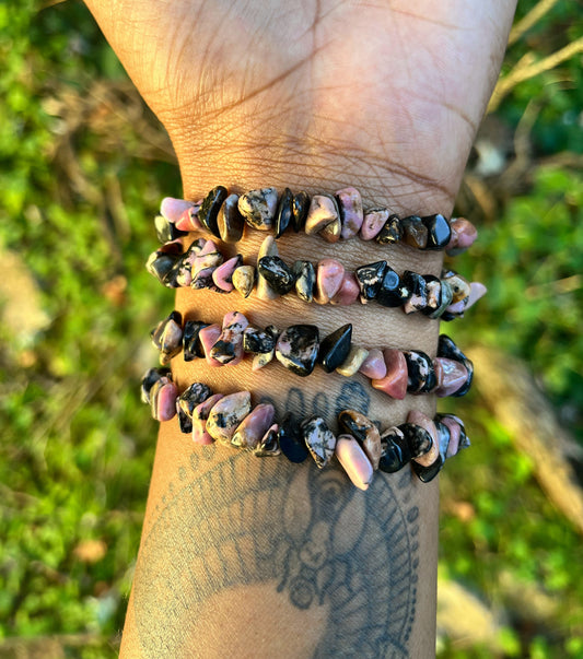 Natural Black Stripe Rhodochrosite Bracelet