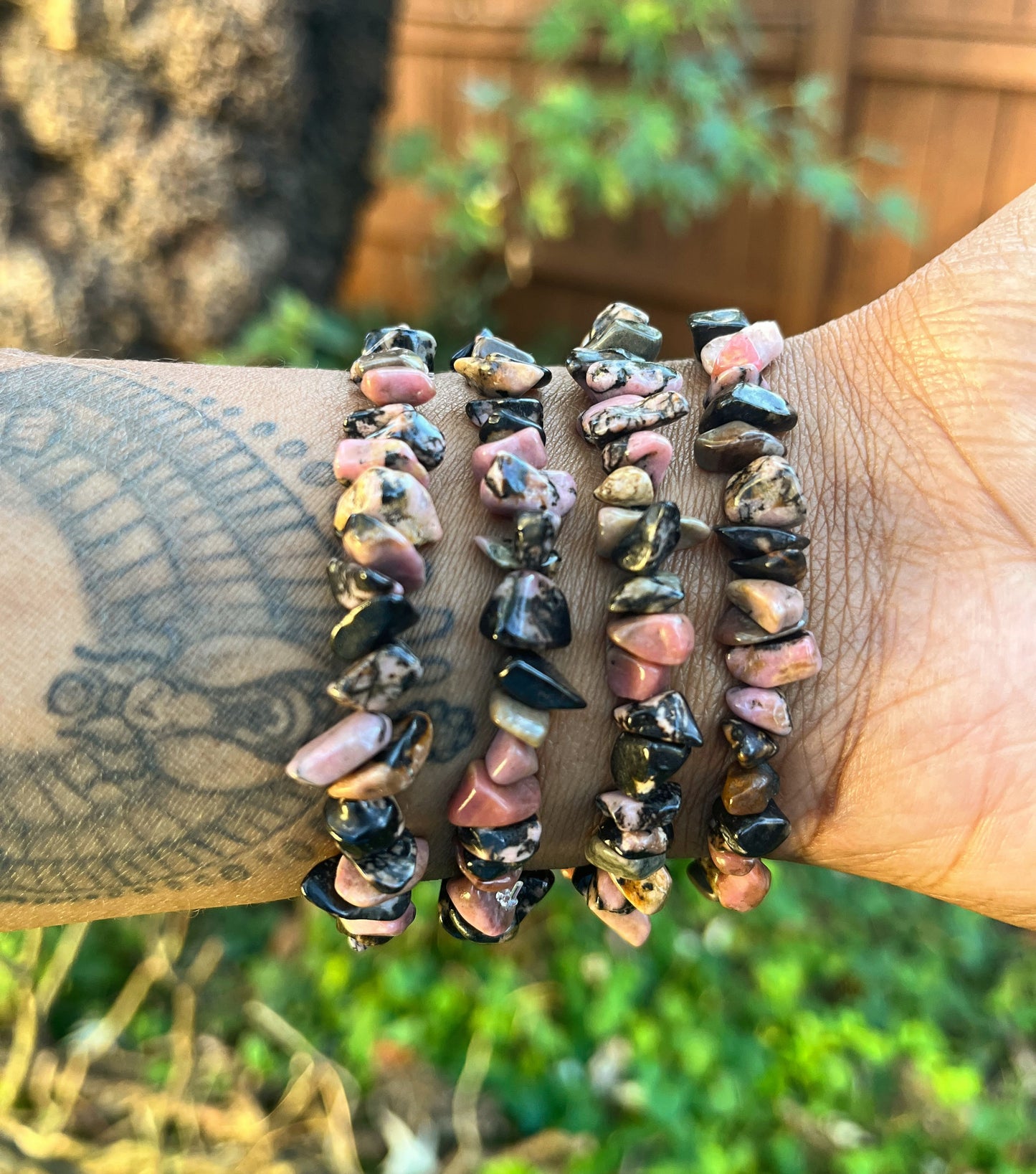 Natural Black Stripe Rhodochrosite Bracelet