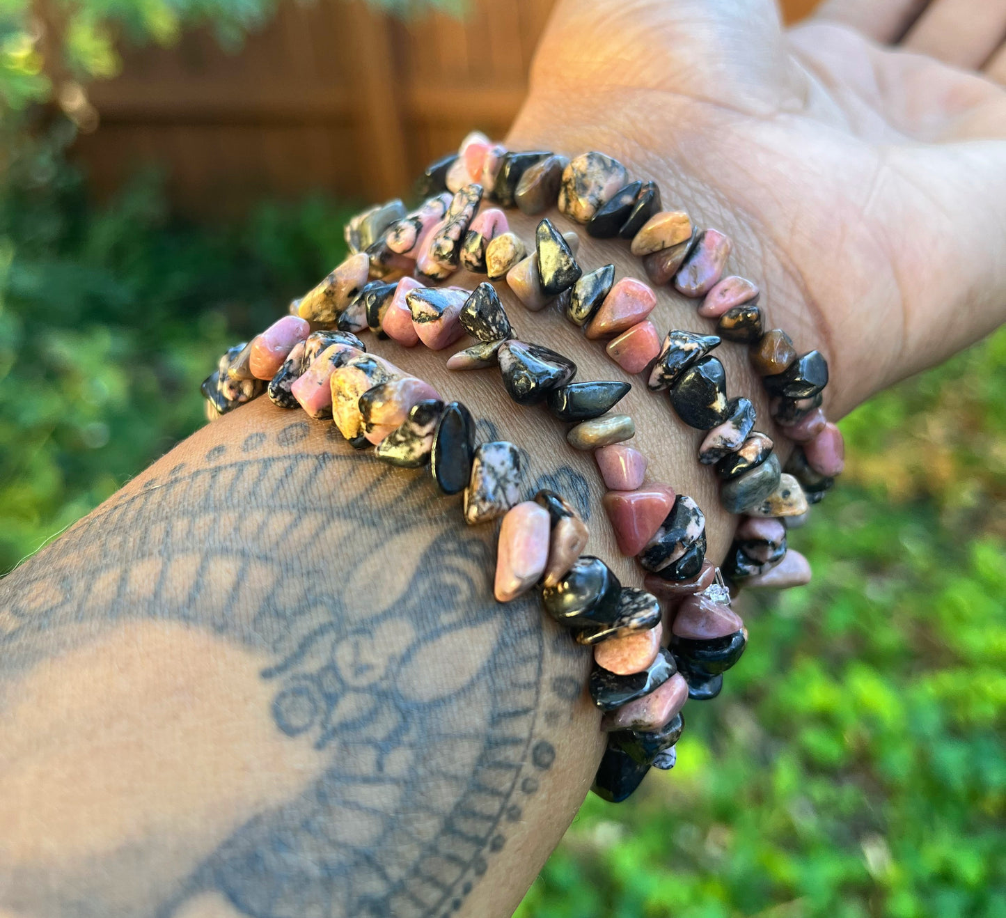 Natural Black Stripe Rhodochrosite Bracelet