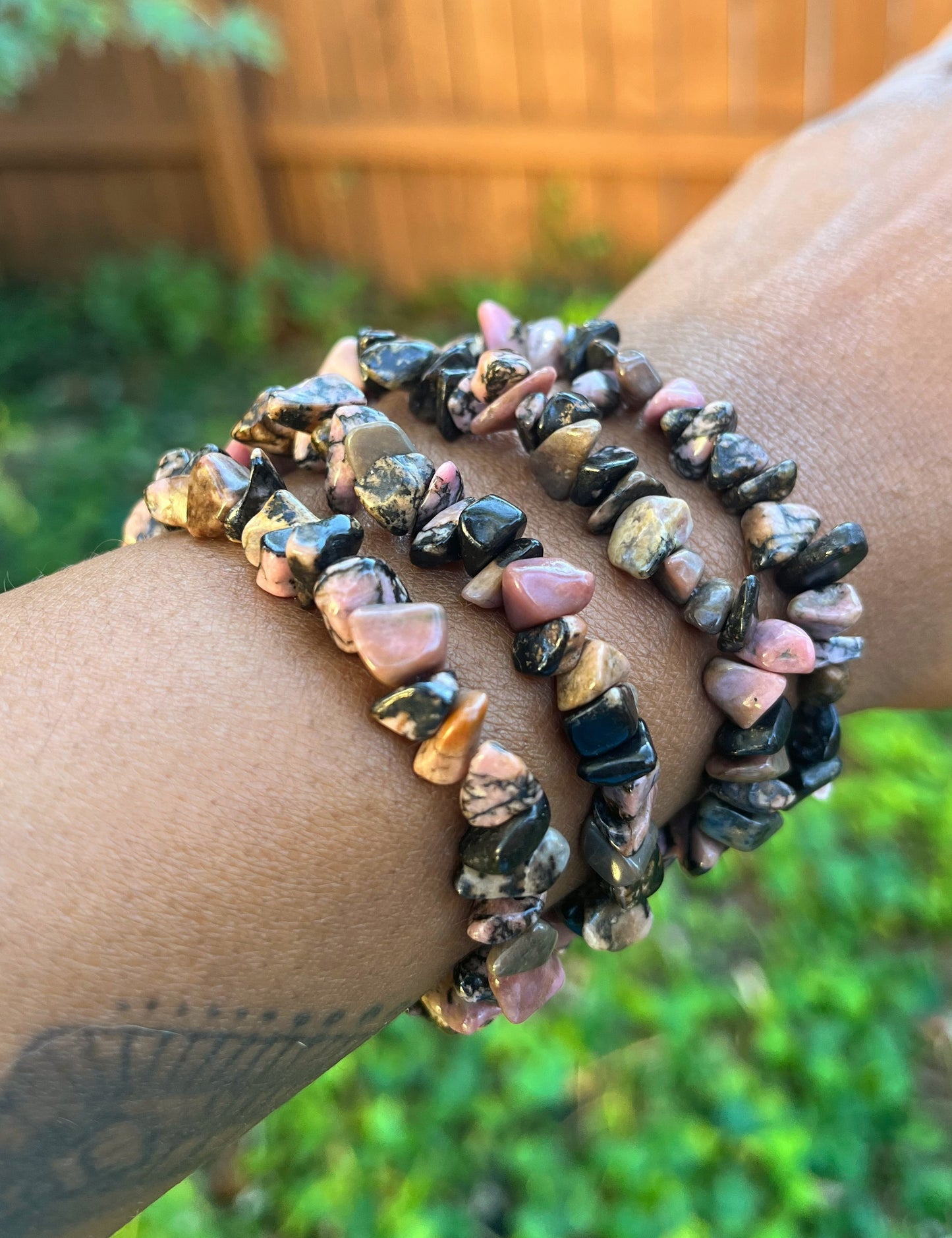 Natural Black Stripe Rhodochrosite Bracelet