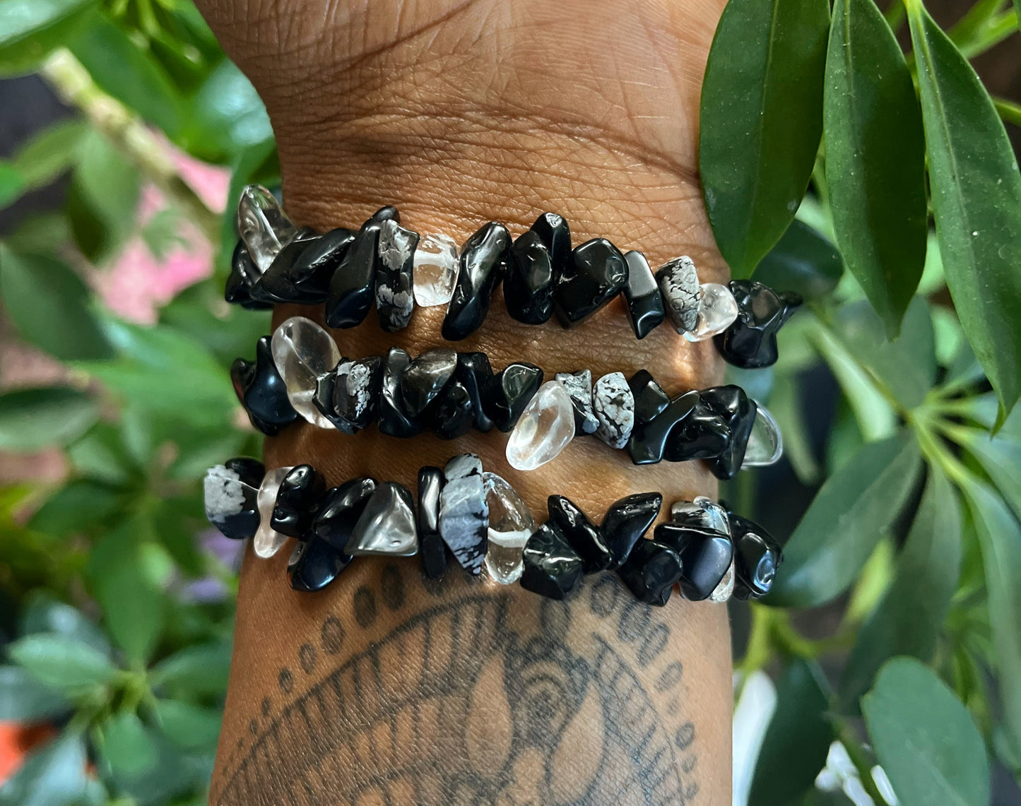 Natural Obsidian & Snowflake Obsidian Bracelet