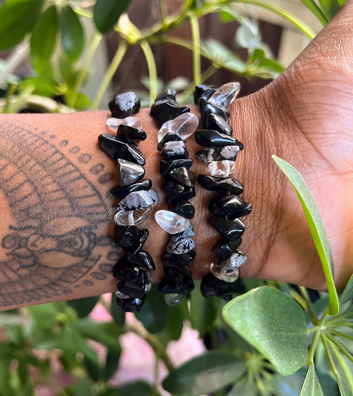 Natural Obsidian & Snowflake Obsidian Bracelet