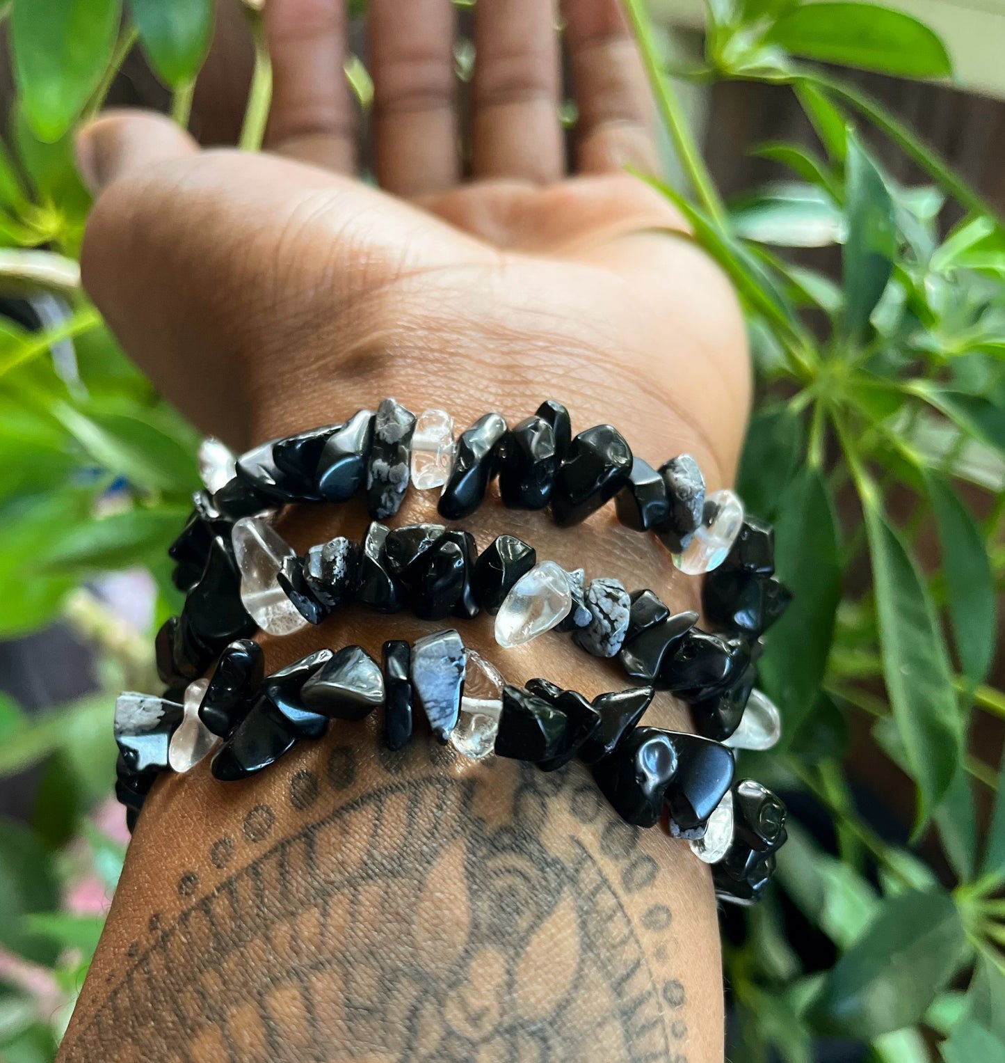 Natural Obsidian & Snowflake Obsidian Bracelet