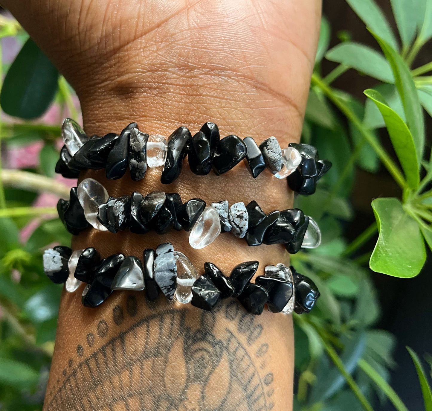 Natural Obsidian & Snowflake Obsidian Bracelet