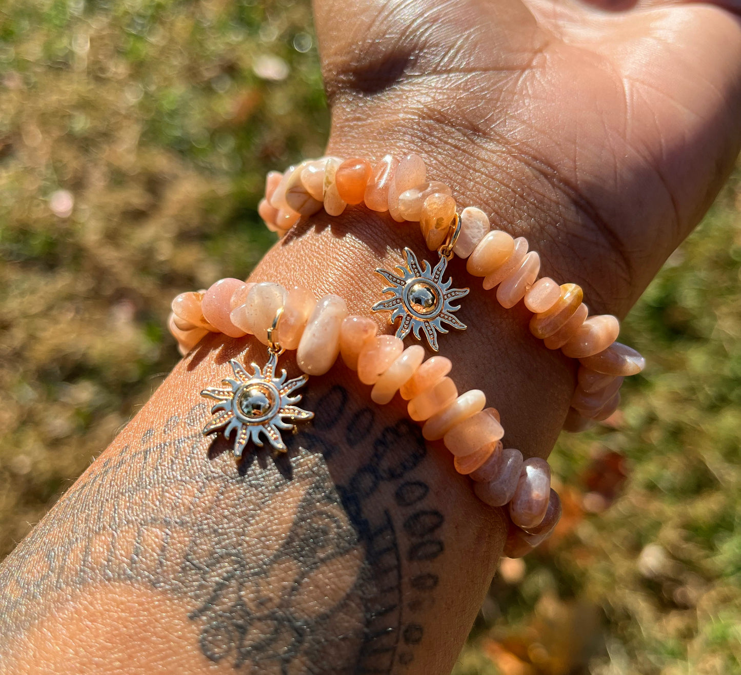 Natural Sunstone Bracelet w/ Gold Sun Charm