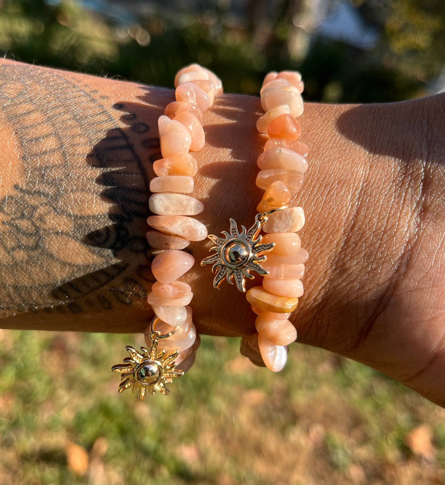 Natural Sunstone Bracelet w/ Gold Sun Charm