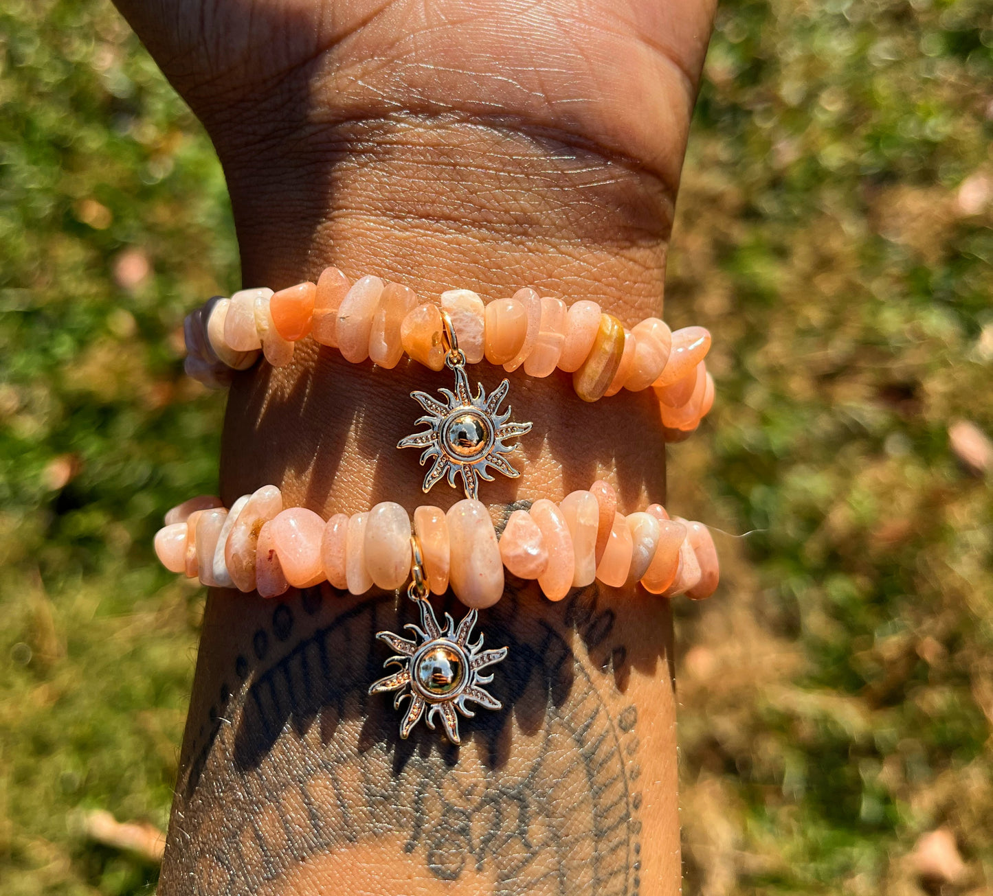 Natural Sunstone Bracelet w/ Gold Sun Charm