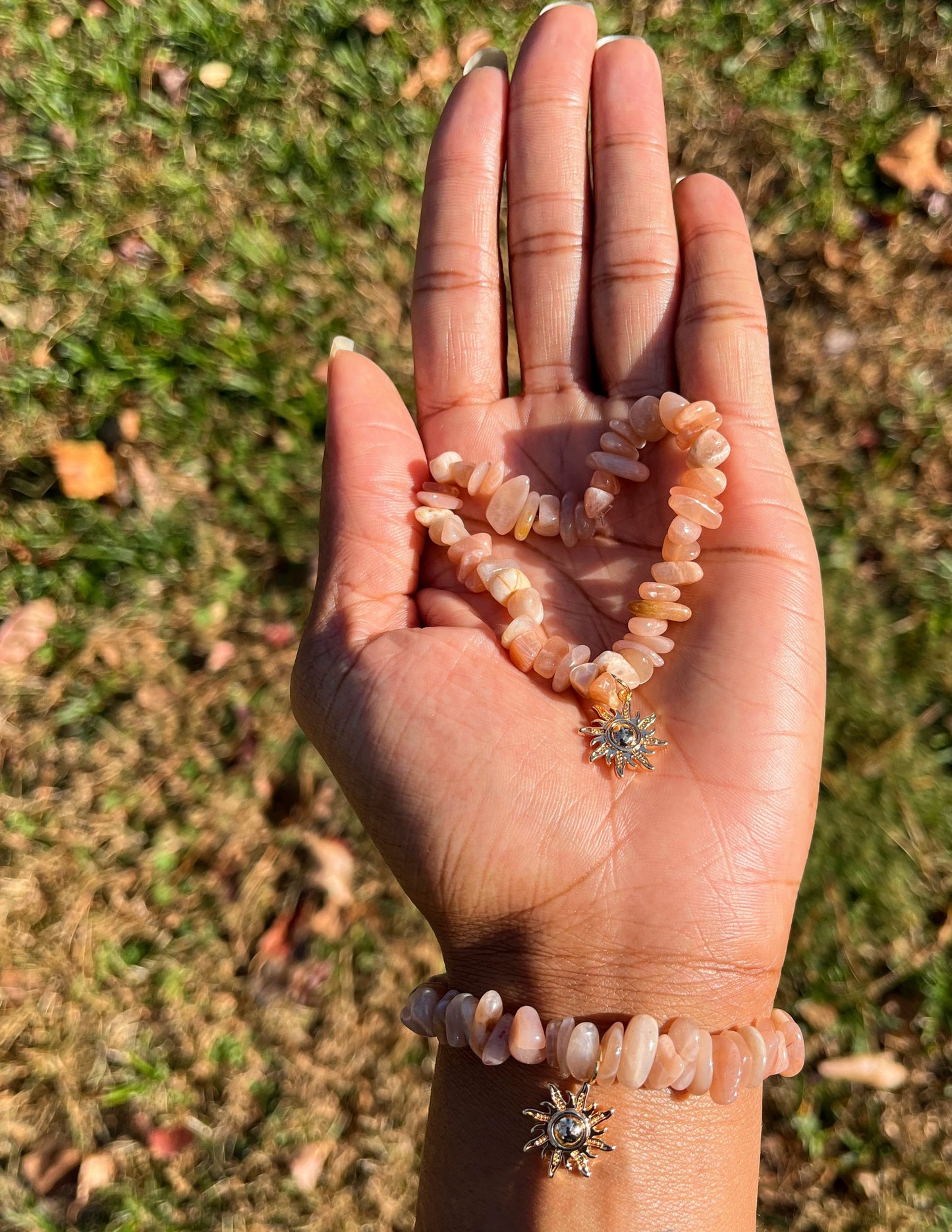 Natural Sunstone Bracelet w/ Gold Sun Charm